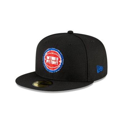 Black Detroit Pistons Hat - New Era NBA Pixel 59FIFTY Fitted Caps USA7201395